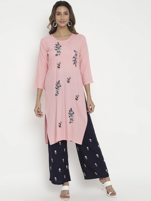 V2 Value & Variety Women Pink & Black Floral Embroidered Regular Kurta with Palazzos
V2 Value & Variety Women Pink & Black Floral Embroidered Regular Kurta with Palazzos