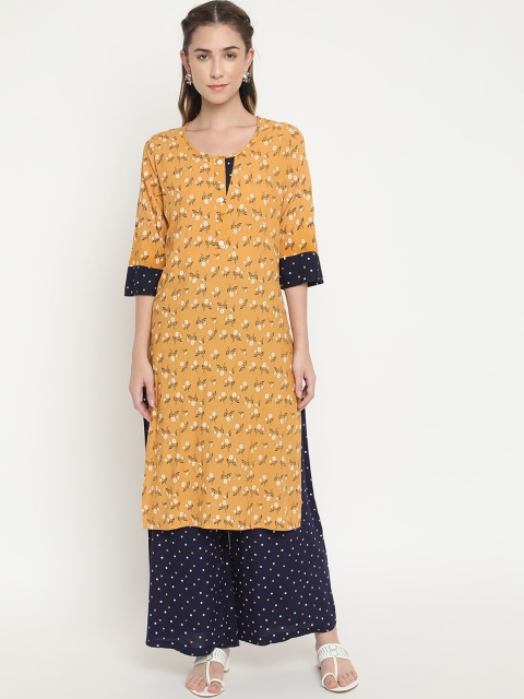 V2 Value & Variety Women Mustard Yellow & Navy Blue Printed Regular Kurta with Palazzos
V2 Value & Variety Women Mustard Yellow & Navy Blue Printed Regular Kurta with Palazzos