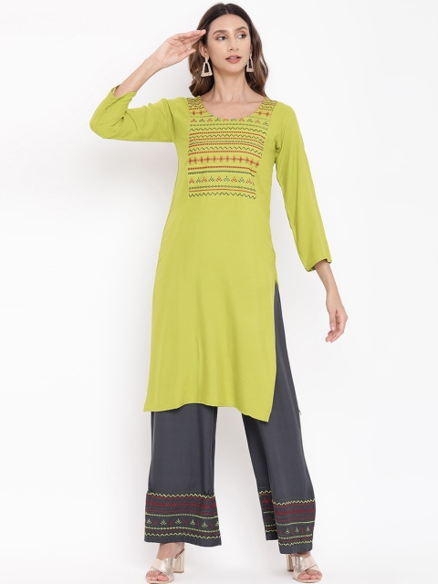 V2 Value & Variety Women Lime Green & Grey Floral Yoke Design Regular Kurta with Palazzos
V2 Value & Variety Women Lime Green & Grey Floral Yoke Design Regular Kurta with Palazzos
