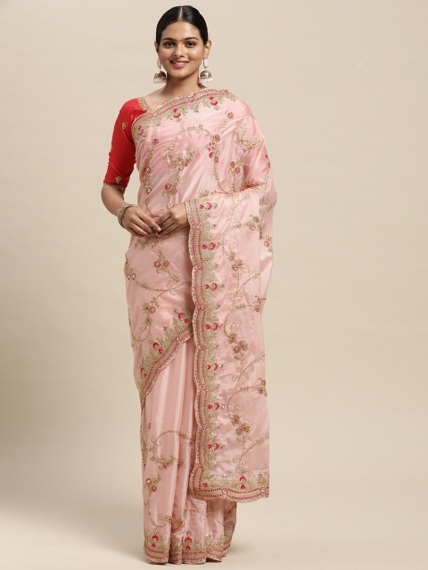 Saree mall Pink Embellished Embroidered Saree
