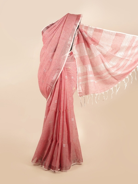 Pothys Mauve & White Zari Pure Linen Saree