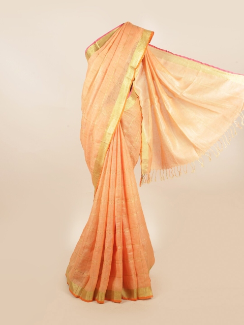 Pothys Orange & Gold Striped Zari Pure Linen Saree