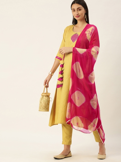 Minora Women Gold-Toned & Pink Ethnic Motifs Yoke Design Angrakha Kurta Set With Dupatta
Minora Women Gold-Toned & Pink Ethnic Motifs Yoke Design Angrakha Kurta Set With Dupatta