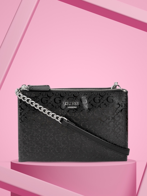 GUESS Black Brand Logo Textured PU Structured CAMPOS Sling Bag