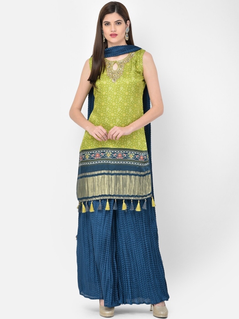 Neerus Women Green Bandhani Printed Regular Beads and Stones Kurta with Palazzos & With Dupatta
Neerus Women Green Bandhani Printed Regular Beads and Stones Kurta with Palazzos & With Dupatta