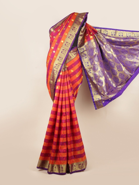 Pothys Orange & Violet Ethnic Motifs Zari Art Silk Saree