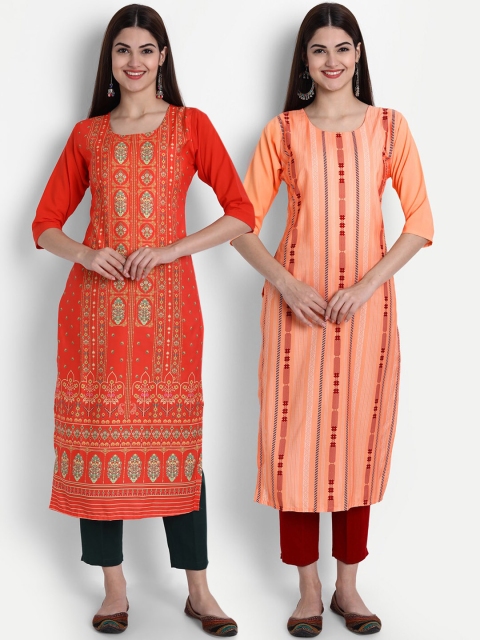 7Threads Women Pack Of 2 Kurtas, Red