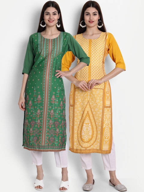7Threads Women Pack Of 2 Kurtas, Yellow