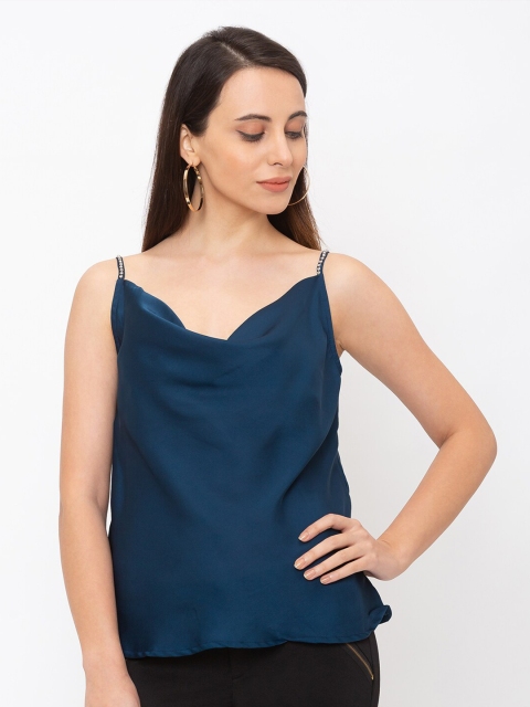 Iti Women Teal Blue Satin Regular Strappy Top