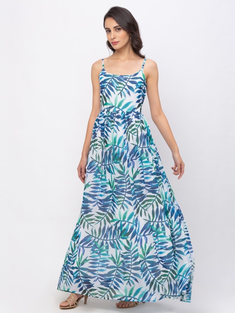 Iti Off White & Blue Tropical Georgette Maxi Dress