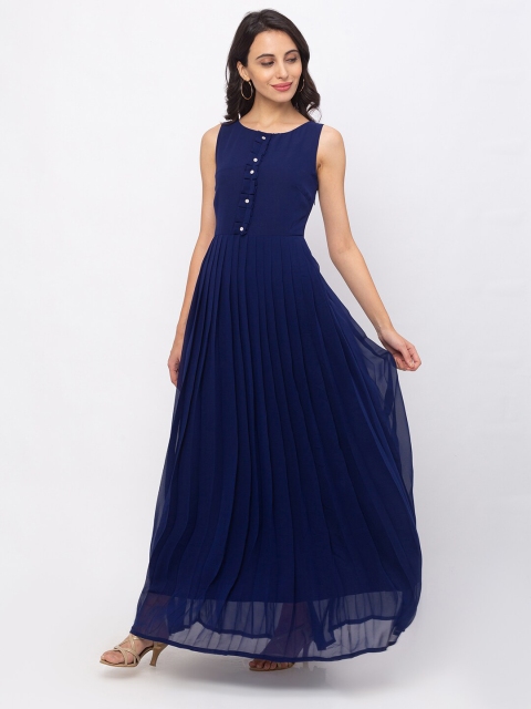 Iti Navy Blue Pleated Maxi Dress