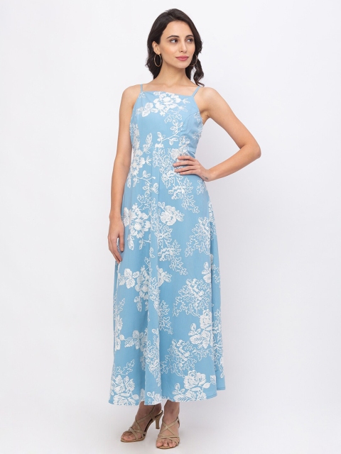 Iti Blue & White Floral Embroidered Maxi Dress