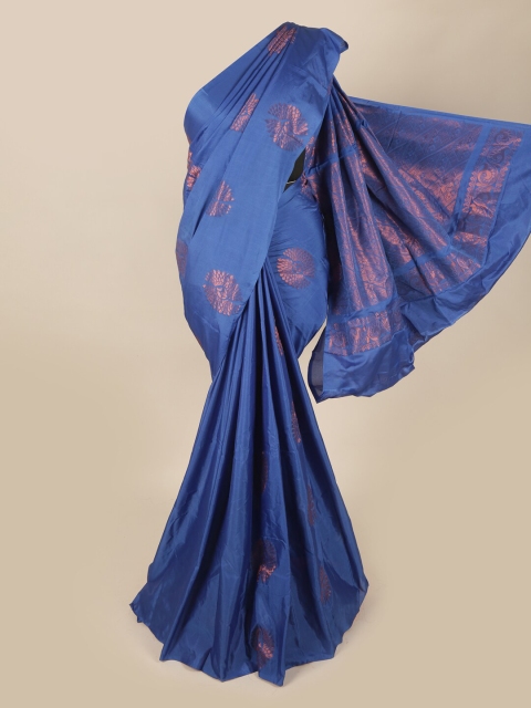 Pothys Blue & Gold-Toned Woven Design Art Silk Half and Half Saree