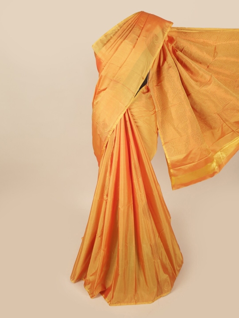 Pothys Mustard & Gold-Toned Floral Art Silk Saree