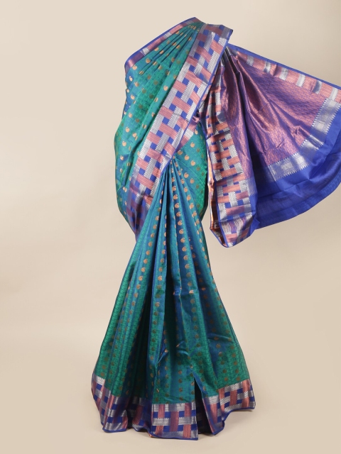 Pothys Blue & Teal Ethnic Motifs Zari Pure Silk Saree
