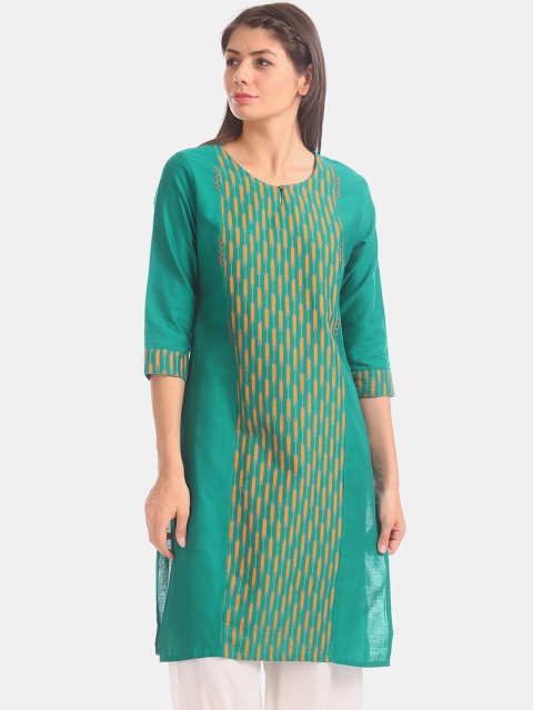 Karigari Women Green Geometric Printed Kurta