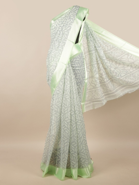 Pothys Green & White Floral Printed Saree