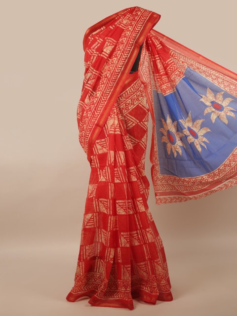 Pothys Red & Blue Printed Saree