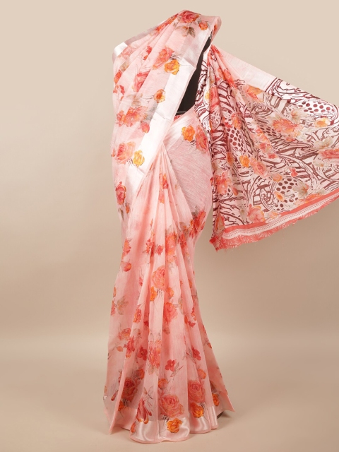 Pothys Pink & Orange Floral Printed Zari Saree