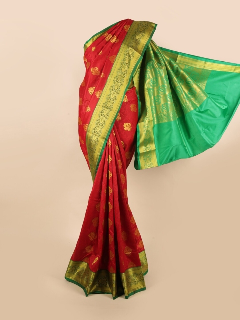 Pothys Red & Green Ethnic Motifs Art Silk Saree