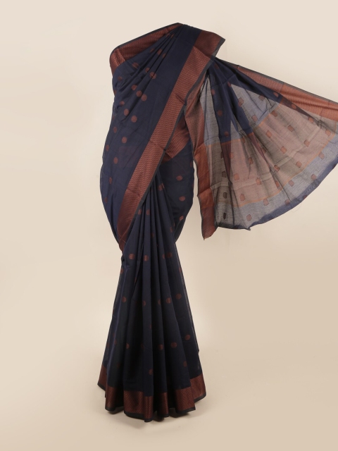 Pothys Blue & Brown Ethnic Motifs Woven Saree