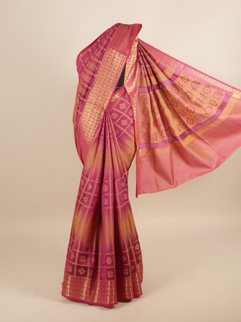 Pothys Magenta & Gold-Toned Floral Saree