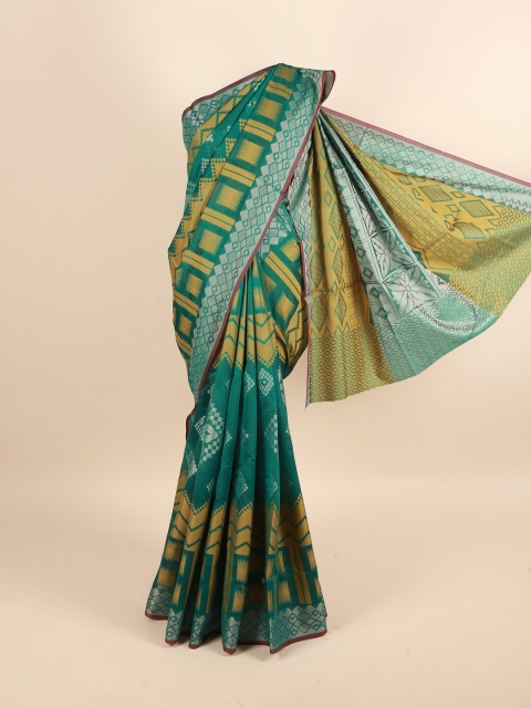 Pothys Green & Blue Floral Saree