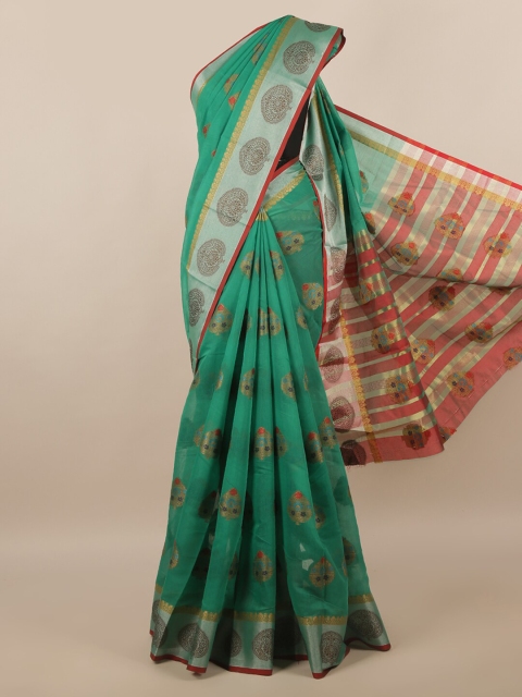 Pothys Green & Red Ethnic Motifs Saree