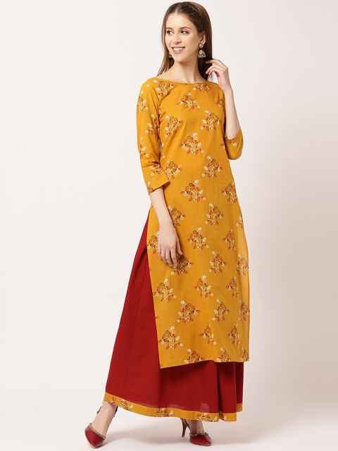 THE NKS PLUS Women Mustard Yellow Ethnic Motifs Printed Regular Pure Cotton Kurta with Skirt
THE NKS PLUS Women Mustard Yellow Ethnic Motifs Printed Regular Pure Cotton Kurta with Skirt