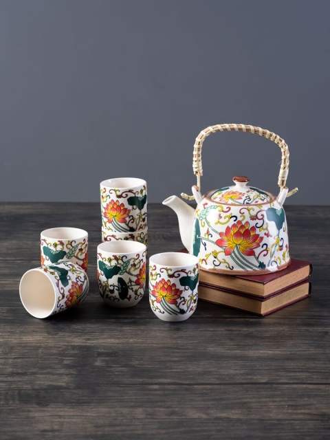 THEDECORKART Set-7 White & Green Floral Printed Ceramic Glossy Kettle& Cups and Mugs
THEDECORKART Set-7 White & Green Floral Printed Ceramic Glossy Kettle& Cups and Mugs