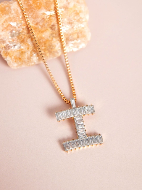 Pipa Bella Women Gold-Toned & Transparent Metal Crystal Studded Initial I Pendent Necklace
Pipa Bella Women Gold-Toned & Transparent Metal Crystal Studded Initial I Pendent Necklace