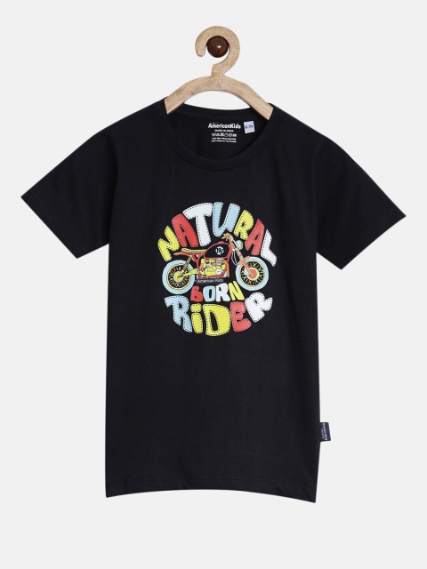 American Kids Black & Yellow Typography Printed T-shirt