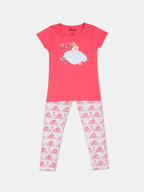 Colt Girls Pink & Off White Printed T-shirt with Leggings