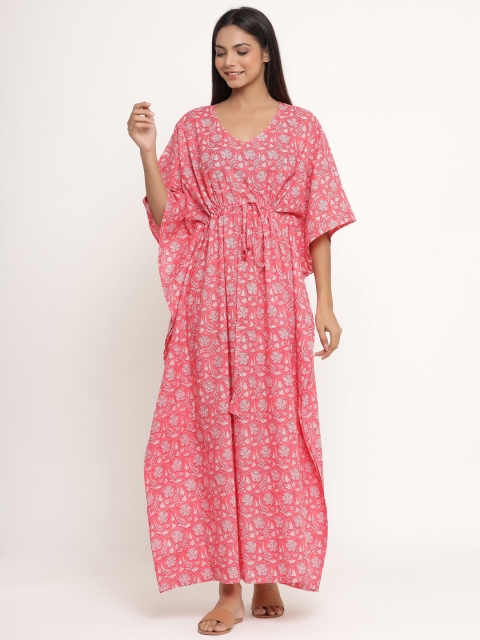 JISORA Woman Pink Printed Maxi Nightdress