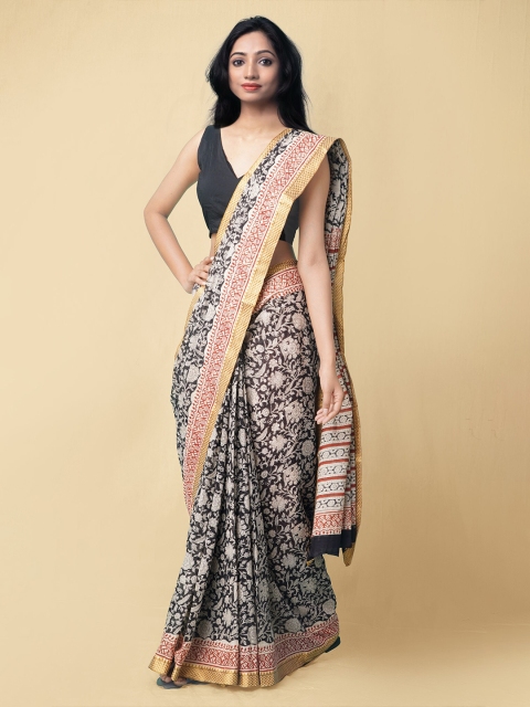 Unnati Silks Black & Cream-Coloured Ethnic Motifs Pure Handloom Sustainable Preet Bagru Mulmul Cotton Saree
Unnati Silks Black & Cream-Coloured Ethnic Motifs Pure Handloom Sustainable Preet Bagru Mulmul Cotton Saree