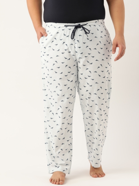 IVOC Plus Men Off-White and Black Fish Print Pure Cotton Lounge Pants