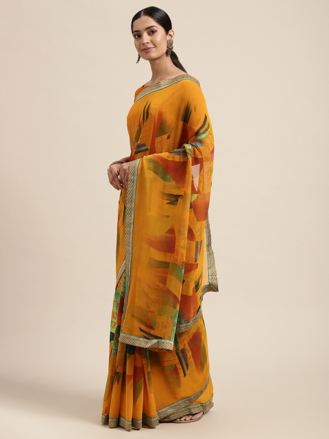 Mitera Yellow Pure Georgette Saree