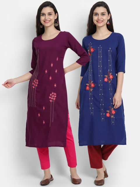 7Threads Women Pack of 2 Burgundy & Blue Ethnic Motifs Embroidered Mirror Work Kurta
7Threads Women Pack of 2 Burgundy & Blue Ethnic Motifs Embroidered Mirror Work Kurta