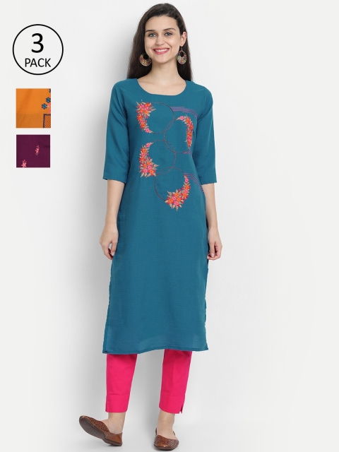 7Threads Women Multicoloured Floral Embroidered Flared Sleeves Thread Work Kurta, Multi
7Threads Women Multicoloured Floral Embroidered Flared Sleeves Thread Work Kurta, Multi