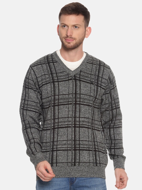 VENITIAN Men Grey & Black Checked Pullover