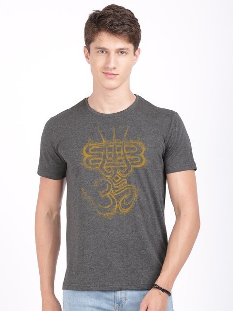 MASH UNLIMITED Men Charcoal Typography Printed T-shirt