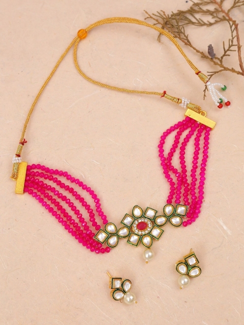 Crunchy Fashion Gold-Plated & White Kundan-Studded & Pearls Beaded Enameled Jewellery Set, Pink
Crunchy Fashion Gold-Plated & White Kundan-Studded & Pearls Beaded Enameled Jewellery Set, Pink