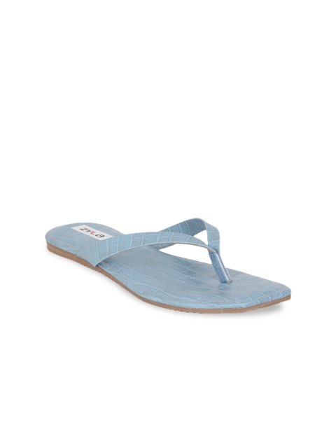 Zyla Women Blue Textured Open Toe Flats