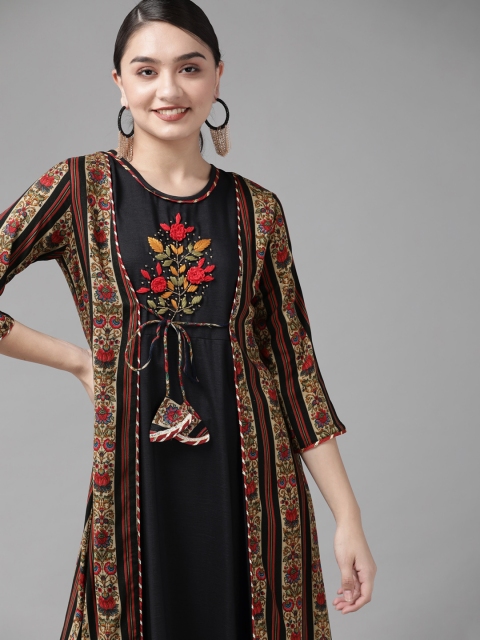 Yufta Women Black & Red Solid Embroidered Detail A-Line Maxi Dress with Ethnic Jacket
Yufta Women Black & Red Solid Embroidered Detail A-Line Maxi Dress with Ethnic Jacket