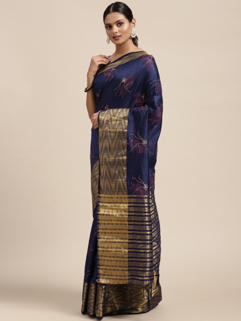 Mitera Navy Blue Bells Printed Saree
