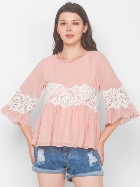 Iti Pink & White Georgette A-Line Top