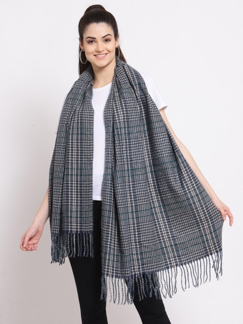 Calvadoss Women Navy Blue Checked Woolen Muffler