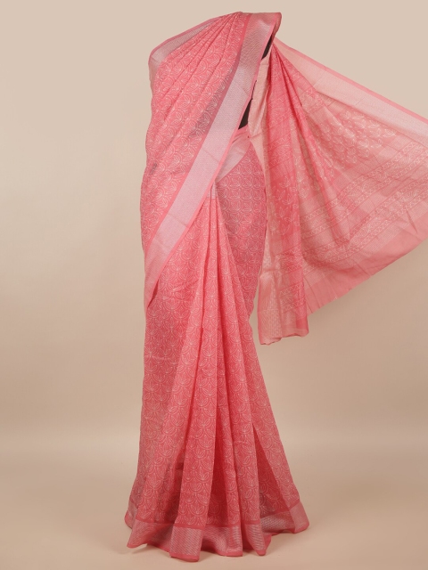 Pothys Pink & White Printed Saree