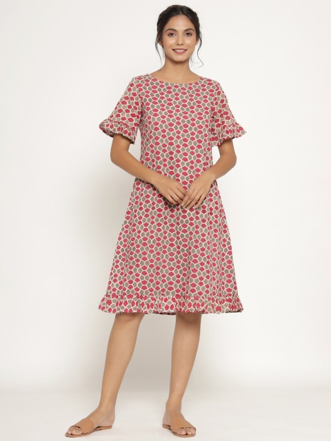 JISORA Grey Printed Cotton Nightdress