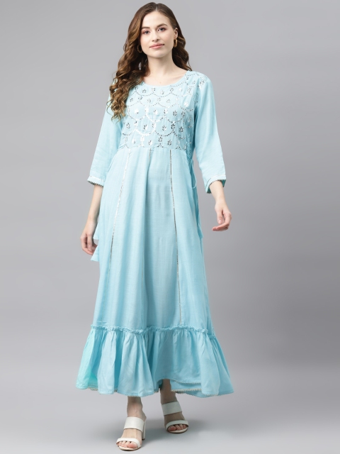 Readiprint Fashions Blue & Silver Embroidered Maxi Dress